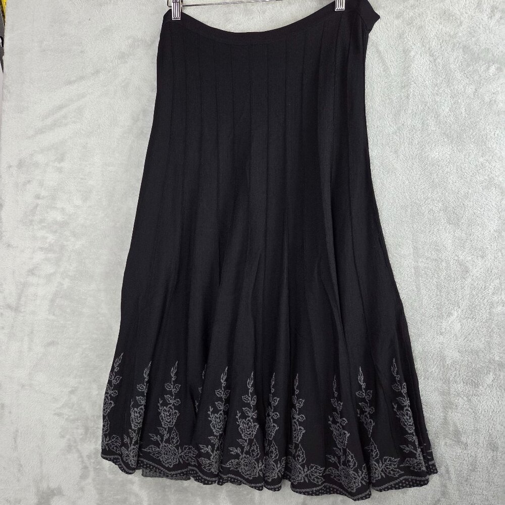 Black Floral Embroidered Knit Maxi Skirt